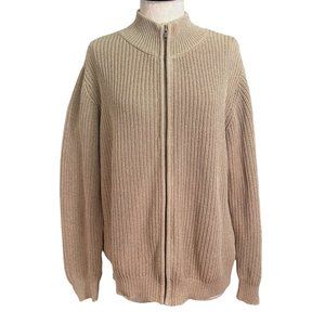LL.. Bean Men's Cotton Zip Sweater Cardigan Khaki Large